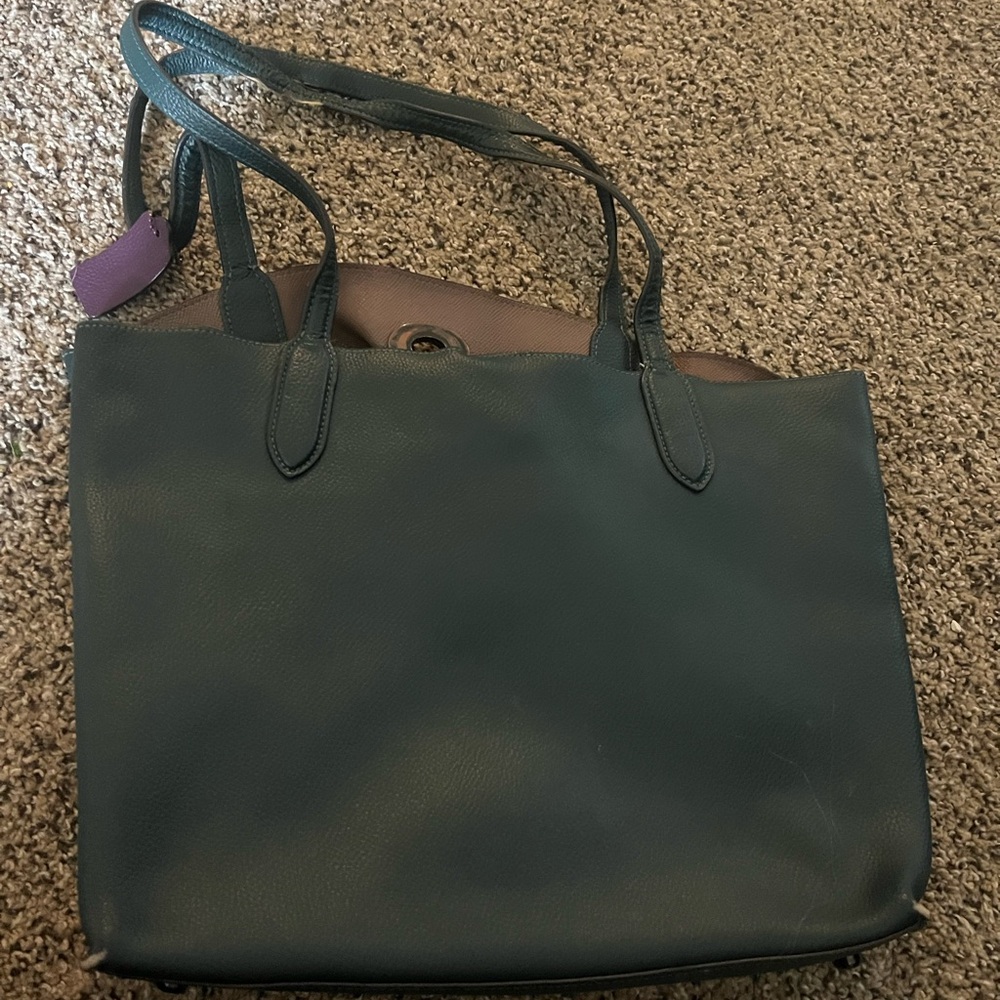 Stylish Green Tote Bag with Purple Accent